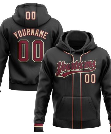 Custom Black Crimson-Cream Baseball Pullover Sweatshirt Hoodie, Gift For Football, Baseball, Hockey, Basketball, Softball & Rugby Fans
