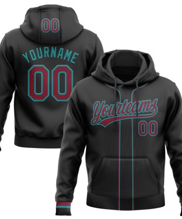 Custom Black Crimson-Teal Baseball Pullover Sweatshirt Hoodie, Gift For Football, Baseball, Hockey, Basketball, Softball & Rugby Fans