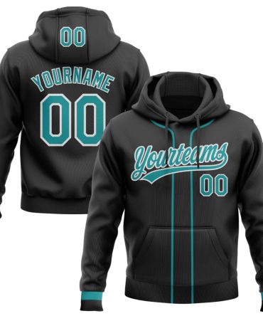 Custom Black Teal-White Baseball Pullover Sweatshirt Hoodie, Gift For Football, Baseball, Hockey, Basketball, Softball & Rugby Fans