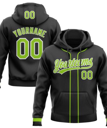 Custom Black Neon Green-White Baseball Pullover Sweatshirt Hoodie, Gift For Football, Baseball, Hockey, Basketball, Softball & Rugby Fans