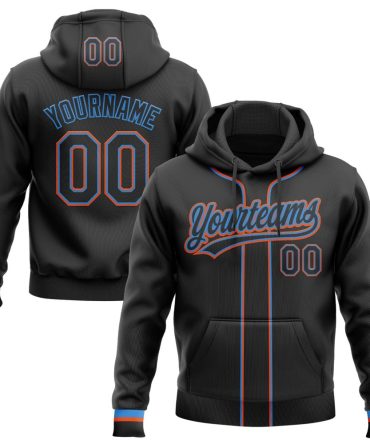 Custom Black Powder Blue-Orange Baseball Pullover Sweatshirt Hoodie, Gift For Football, Baseball, Hockey, Basketball, Softball & Rugby Fans