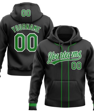 Custom Black Grass Green-White Baseball Pullover Sweatshirt Hoodie, Gift For Football, Baseball, Hockey, Basketball, Softball & Rugby Fans