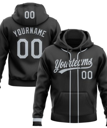 Custom Black Silver Baseball Pullover Sweatshirt Hoodie, Gift For Football, Baseball, Hockey, Basketball, Softball & Rugby Fans