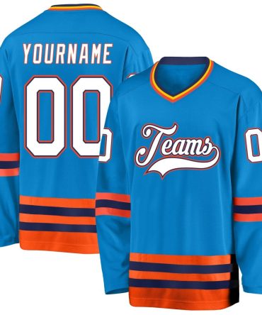 Custom Blue White-Orange Hockey Jersey, Gift For Hockey Fans