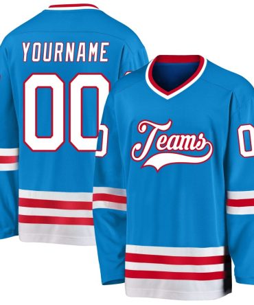 Custom Blue White-Red Hockey Jersey, Gift For Hockey Fans