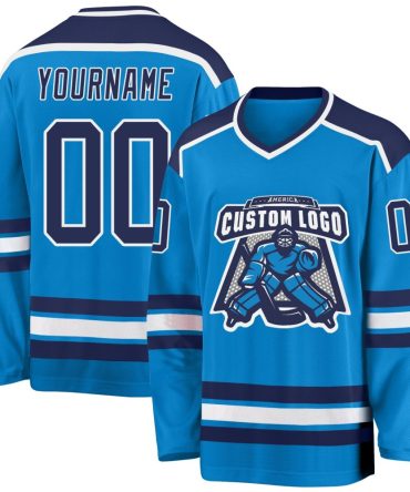 Custom Blue Navy-White Hockey Jersey, Gift For Hockey Fans
