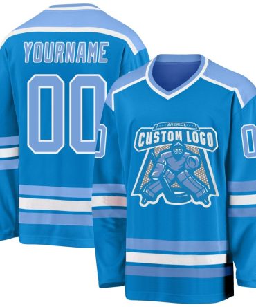 Custom Blue Light Blue-White Hockey Jersey, Gift For Hockey Fans