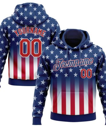 Custom Blue Red-White 3D American Flag Fashion Sports Pullover Sweatshirt Hoodie, Gift For Football, Baseball, Hockey, Basketball, Softball & Rugby Fans