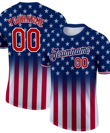 Custom Blue Red-White 3D American Flag Fashion Performance T-Shirt, For Football, Baseball, Hockey, Basketball, Softball & Rugby Fans