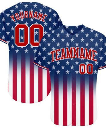 Custom Blue Red-White 3D American Flag Fashion Baseball Jersey, Gift For Baseball Fans