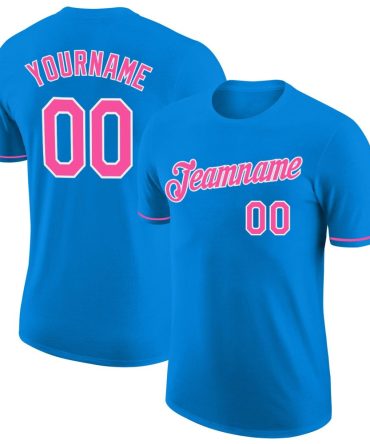Custom Blue Pink-White Performance T-Shirt, For Football, Baseball, Hockey, Basketball, Softball & Rugby Fans
