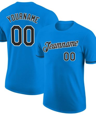 Custom Blue Black-White Performance T-Shirt, For Football, Baseball, Hockey, Basketball, Softball & Rugby Fans