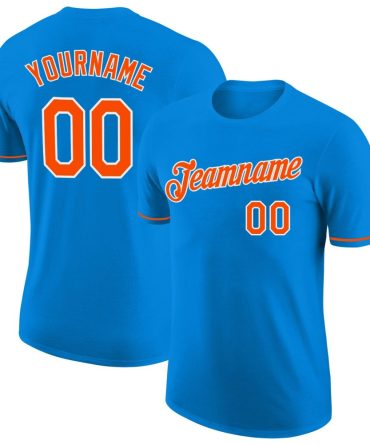 Custom Blue Orange-White Performance T-Shirt, For Football, Baseball, Hockey, Basketball, Softball & Rugby Fans