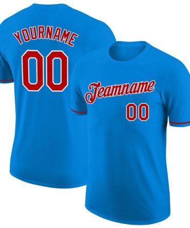 Custom Blue Red-White Performance T-Shirt, For Football, Baseball, Hockey, Basketball, Softball & Rugby Fans