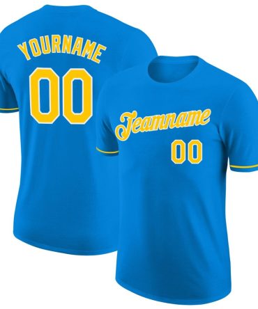 Custom Blue Gold-White Performance T-Shirt, For Football, Baseball, Hockey, Basketball, Softball & Rugby Fans