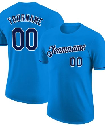 Custom Blue Navy-White Performance T-Shirt, For Football, Baseball, Hockey, Basketball, Softball & Rugby Fans