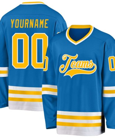 Custom Blue Gold-White Hockey Jersey, Gift For Hockey Fans