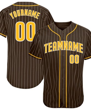Custom Brown White Pinstripe Gold-White Baseball Jersey, Gift For Baseball Fans