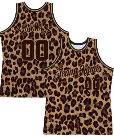 Custom Brown Brown-Old Gold 3D Pattern Design Leopard Basketball Jersey, Gift For Basketball Fans