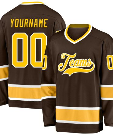 Custom Brown Gold-White Hockey Jersey, Gift For Hockey Fans