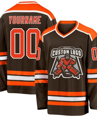 Custom Brown Orange-White Hockey Jersey, Gift For Hockey Fans
