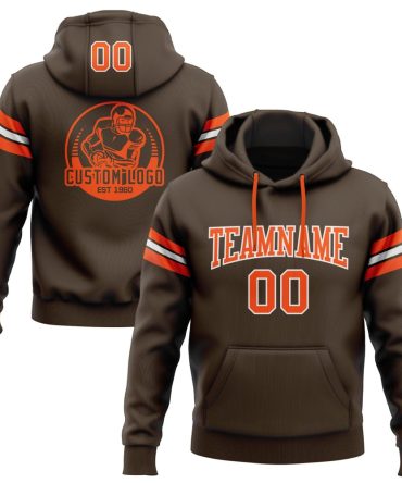 Custom Brown Orange-White Football Pullover Sweatshirt Hoodie, Gift For Football, Baseball, Hockey, Basketball, Softball & Rugby Fans