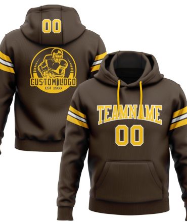 Custom Brown Gold-White Football Pullover Sweatshirt Hoodie, Gift For Football, Baseball, Hockey, Basketball, Softball & Rugby Fans