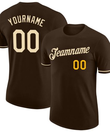 Custom Brown Cream-Gold Performance T-Shirt, For Football, Baseball, Hockey, Basketball, Softball & Rugby Fans