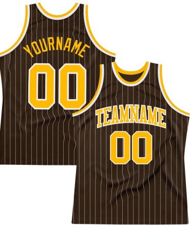 Custom Brown White Pinstripe Gold Basketball Jersey, Gift For Basketball Fans