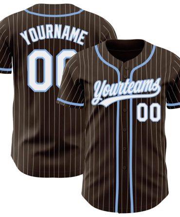 Custom Brown White Pinstripe Light Blue Baseball Jersey, Gift For Baseball Fans