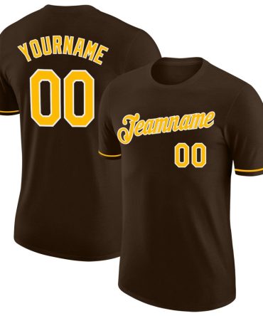 Custom Brown Gold-White Performance T-Shirt, For Football, Baseball, Hockey, Basketball, Softball & Rugby Fans