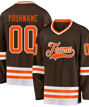 Custom Brown Orange-White Hockey Jersey, Gift For Hockey Fans