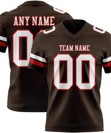 Custom Brown White-Red Authentic Football Jersey, Gift For Football Fans