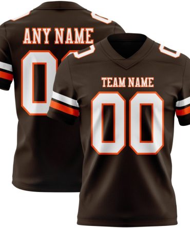 Custom Brown White-Orange Authentic Football Jersey, Gift For Football Fans