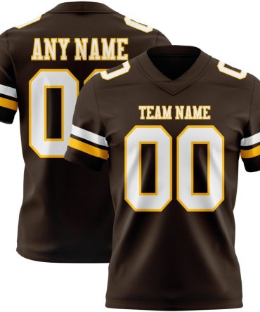 Custom Brown White-Gold Authentic Football Jersey, Gift For Football Fans