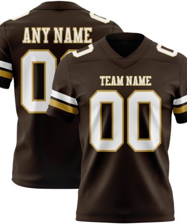 Custom Brown White-Old Gold Authentic Football Jersey, Gift For Football Fans