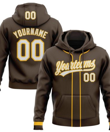 Custom Brown White-Gold Baseball Pullover Sweatshirt Hoodie, Gift For Football, Baseball, Hockey, Basketball, Softball & Rugby Fans