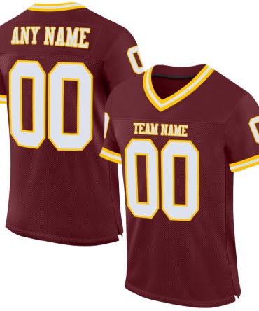 Custom Burgundy White-Gold Throwback Football Jersey, Gift For Football Fans