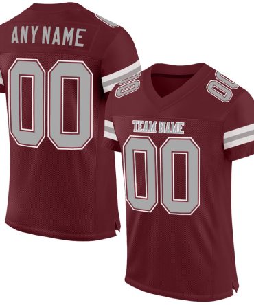 Custom Burgundy Gray-White Football Jersey, Gift For Football Fans