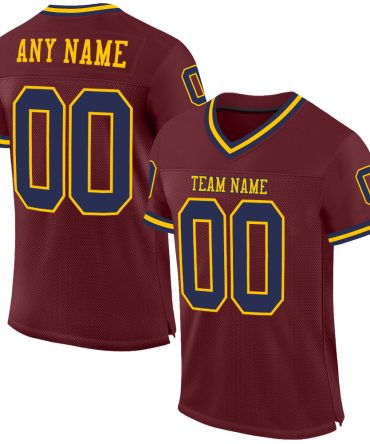 Custom Burgundy Navy-Gold Throwback Football Jersey, Gift For Football Fans