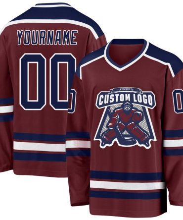 Custom Burgundy Navy-White Hockey Jersey, Gift For Hockey Fans