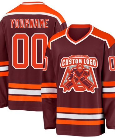 Custom Burgundy Orange-White Hockey Jersey, Gift For Hockey Fans