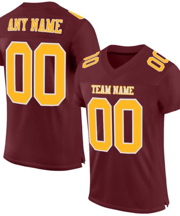 Custom Burgundy Gold-White Football Jersey, Gift For Football Fans