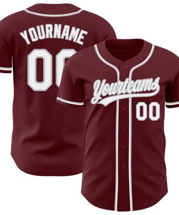 Custom Burgundy White-Gray Baseball Jersey, Gift For Baseball Fans