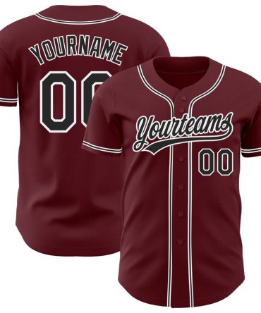 Custom Burgundy Black-White Baseball Jersey, Gift For Baseball Fans