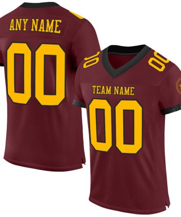 Custom Burgundy Gold-Black Football Jersey, Gift For Football Fans