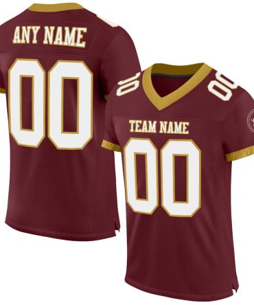 Custom Burgundy White-Old Gold Football Jersey, Gift For Football Fans