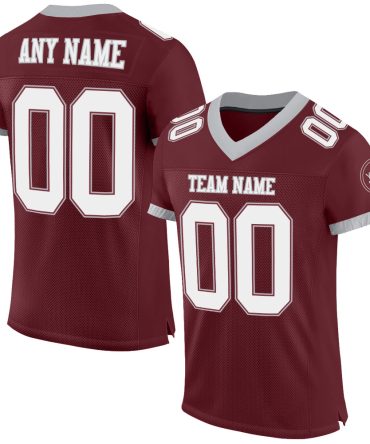 Custom Burgundy White-Gray Football Jersey, Gift For Football Fans