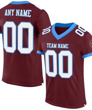 Custom Burgundy White-Powder Blue Football Jersey, Gift For Football Fans