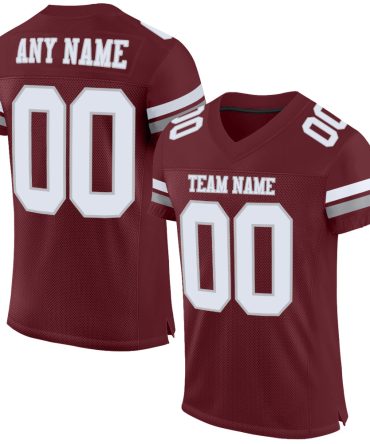 Custom Burgundy White-Gray Football Jersey, Gift For Football Fans